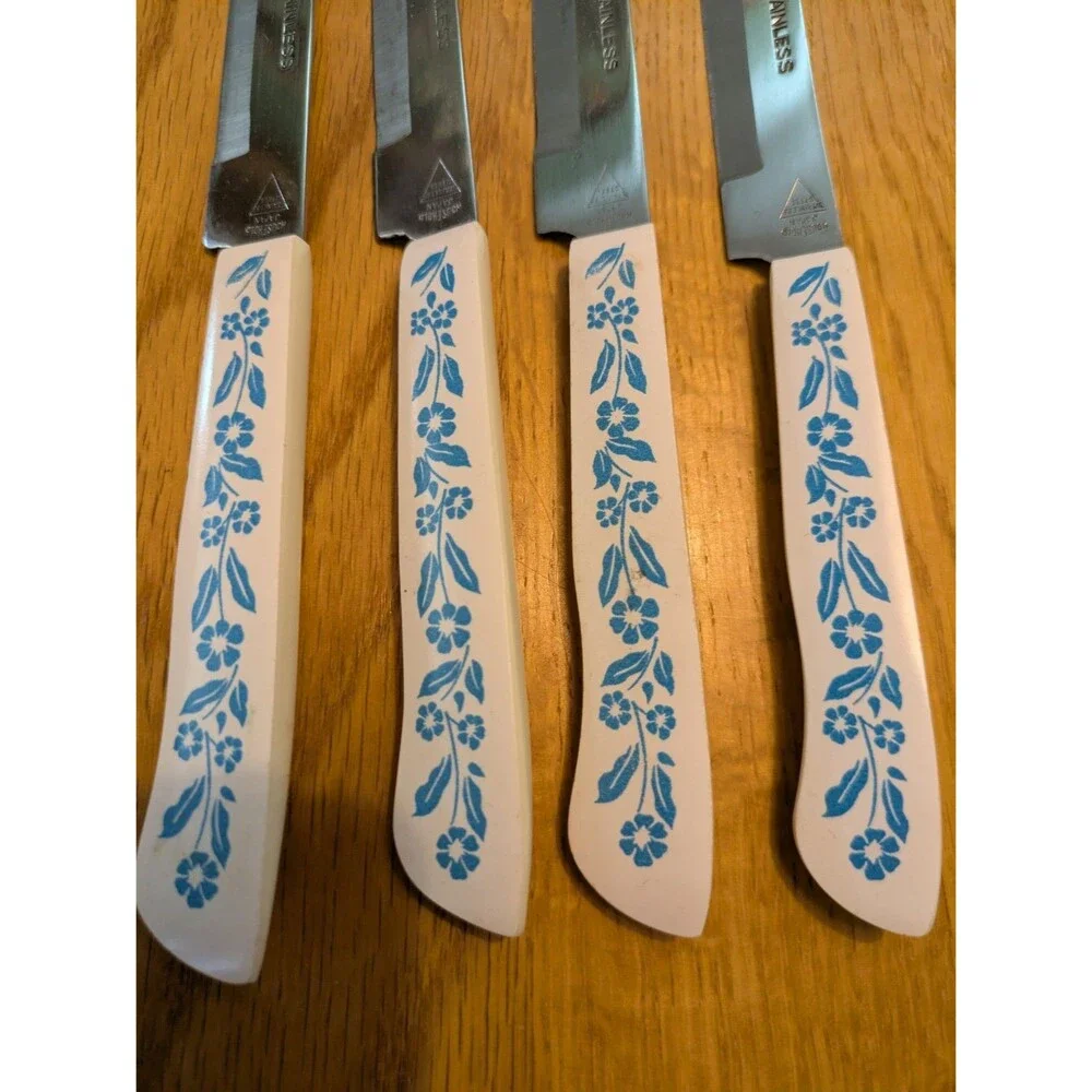 Vtg Household Japan Stainless Corning Blue Cornflower Knive Set Of 6